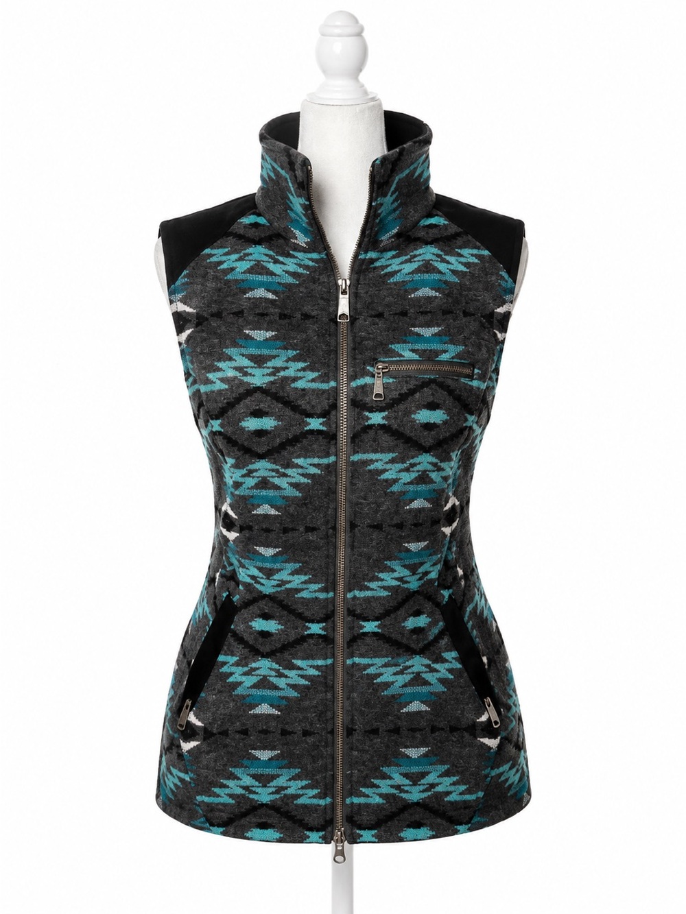 Powder River Outfitters Aztec Print Vest Western Wool Blend Zip Small Panhandle
